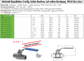 Edelstahl-Kugelhähne 2-teilig, leichte Bauform, mit vollem Durchgang, IG, PN 63 (Eco-Line), Hahn, Kugelhahn, Edelstahlkugelhahn, alle Größen